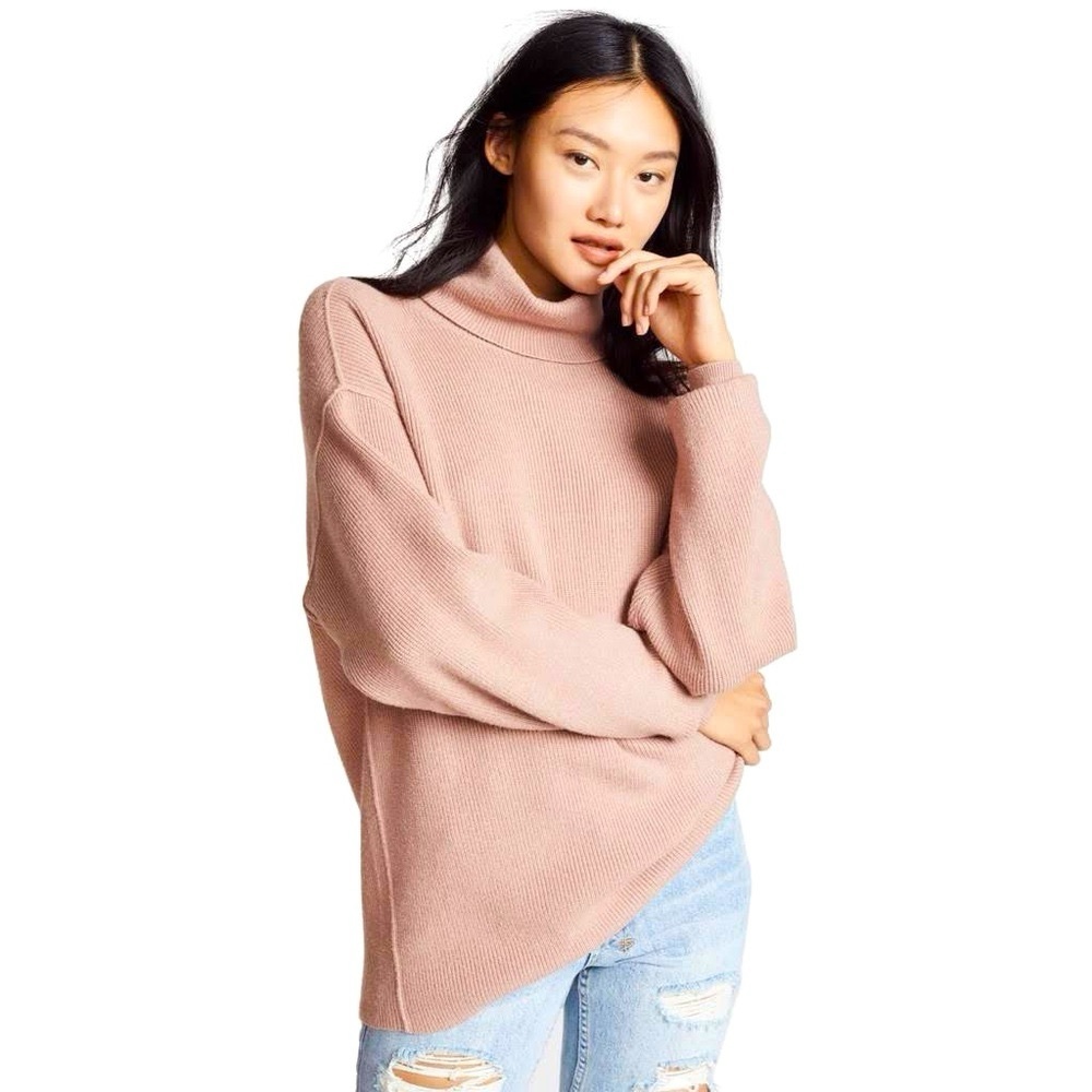 Free People Softly Structured Cowl Neck Tunic Sweater Mauve Pink Size S